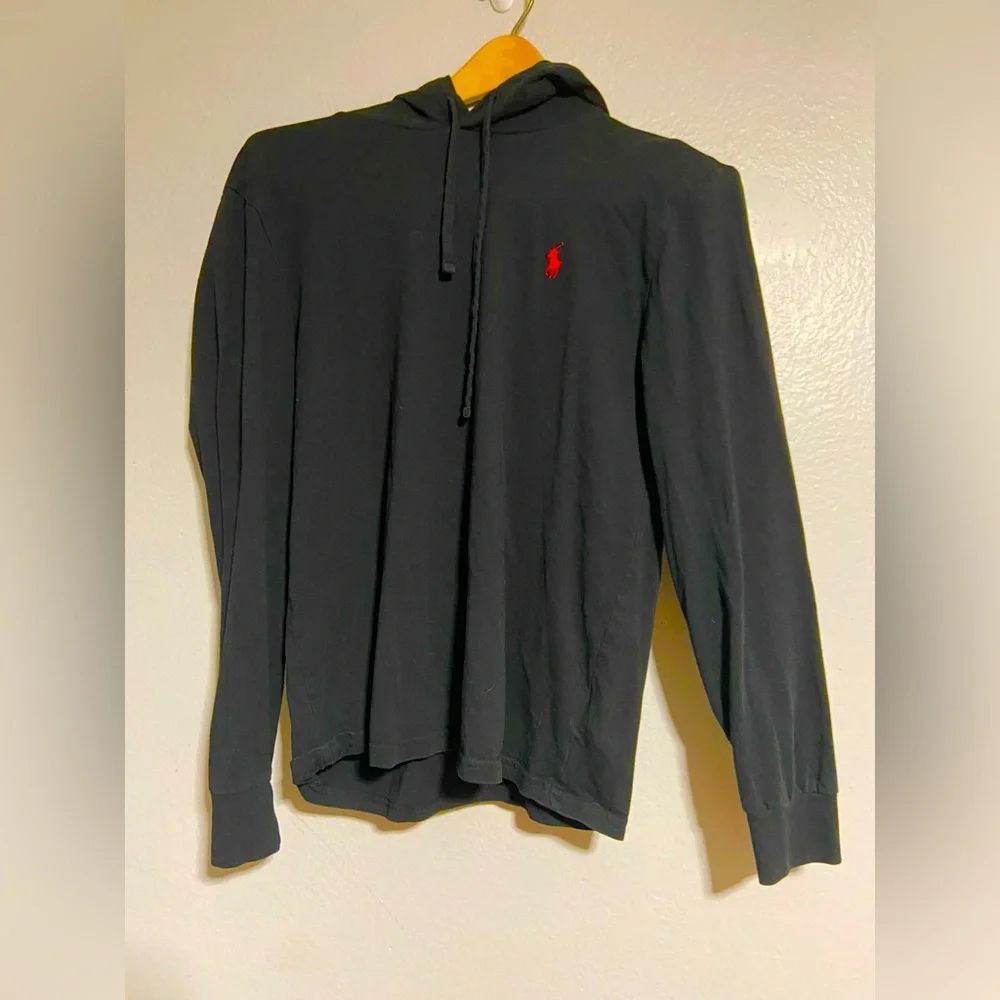 Polo by Ralph Lauren Men's hooded Black Long Sleeve Tee with Red Logo